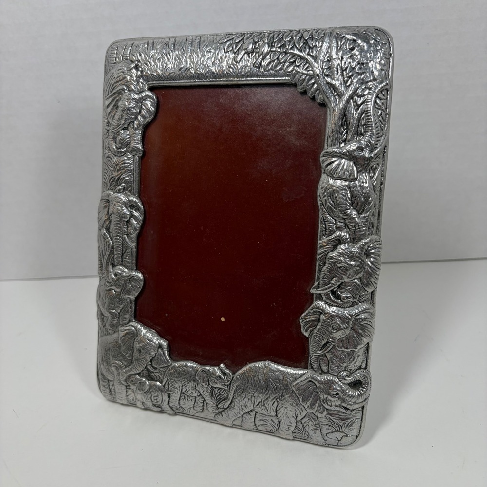 Arthur Court 1987 Cast Aluminum Elephant Safari Photo Frame Silver Tone 4x6